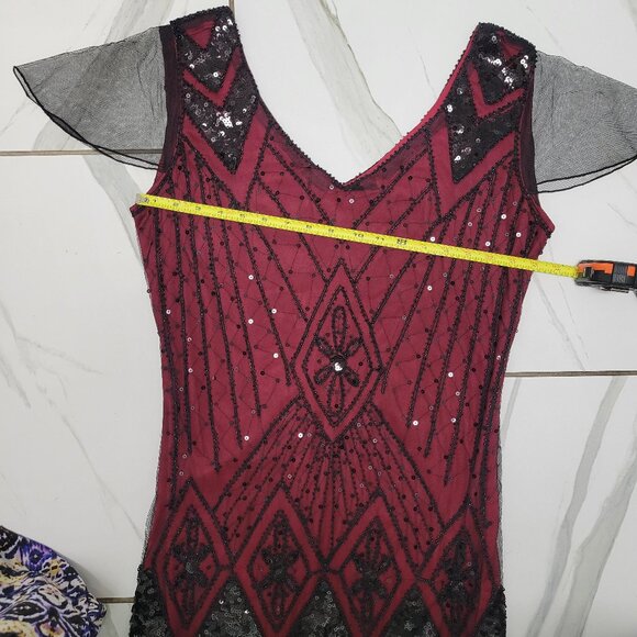 1920s style Costume formal party red dress with Lace and sequins overlay xs/sm - Picture 5 of 13